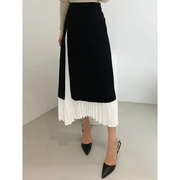 Commence Two Tone Pleated Long Skirt~Black/White~NEW w/Tags~Large - Picture 11 of 14